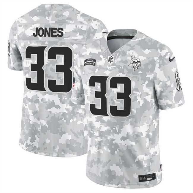 Men%27s Minnesota Vikings #33 Aaron Jones 2024 F.U.S.E Arctic Camo Salute To Service Limited Stitched Jersey Dyin